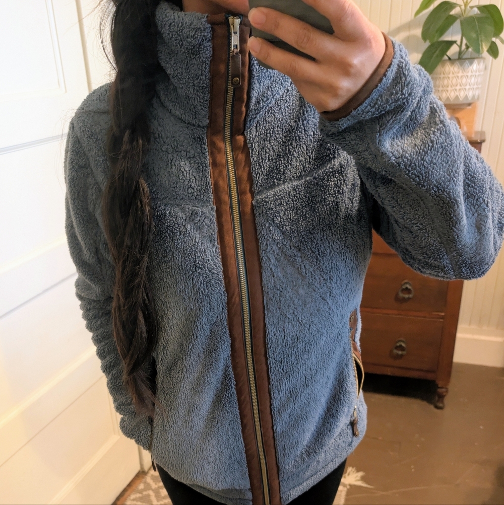 LL Bean Women's Blue Fleece Sherpa Jacket Outdoor